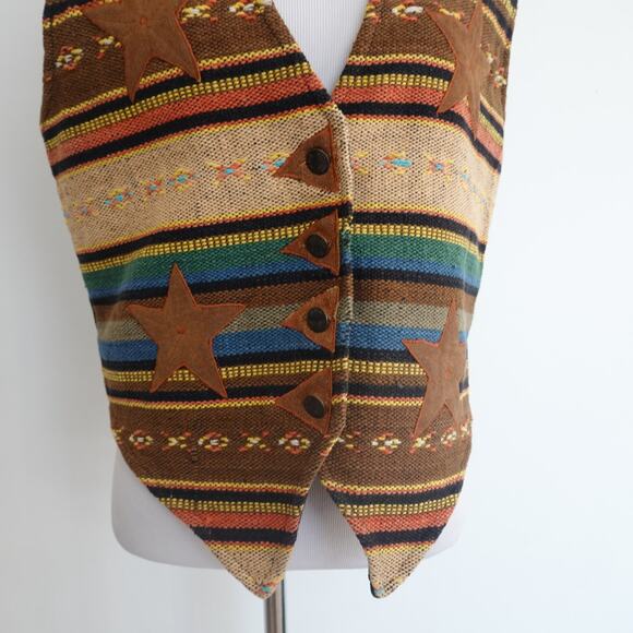 Vintage Jane Ashley Western Rodeo Vest Woven Suede Stars Women Large Petite - Picture 6 of 13